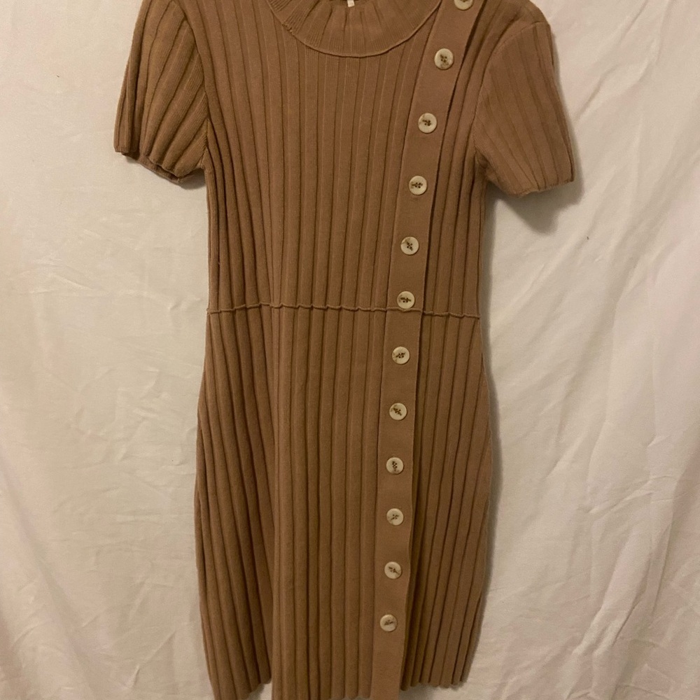 Free People Brown Ribbed Sheath Mini Dress